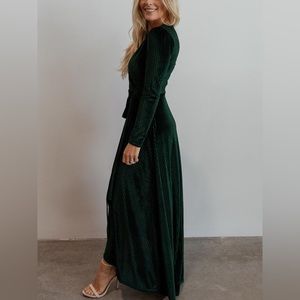 Jada Ribbed Velvet Wrap Dress, Emerald, XS, Baltic Born